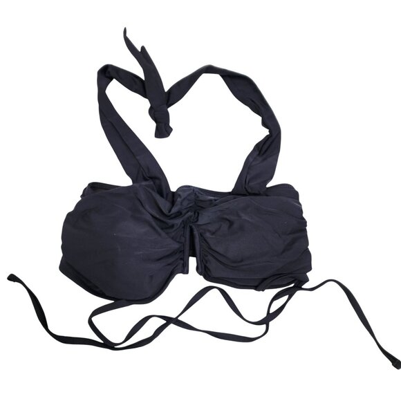 Black Two-Piece Ruched Halter Swimsuit Bikini High-Waisted Bottoms Size Small - Picture 4 of 8